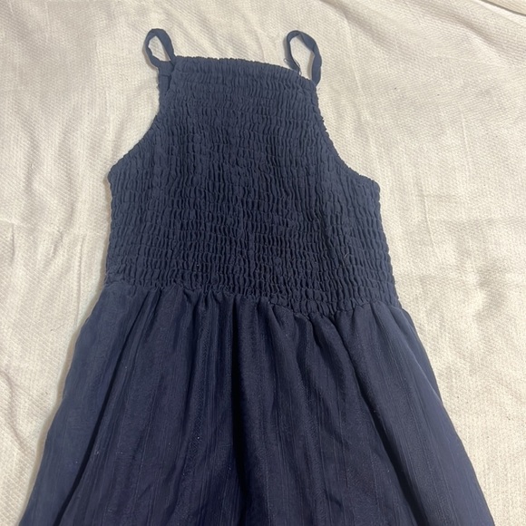 Universal Thread Smocked High Neck Maxi Dress Side Slits Navy Blue Medium - Picture 4 of 9